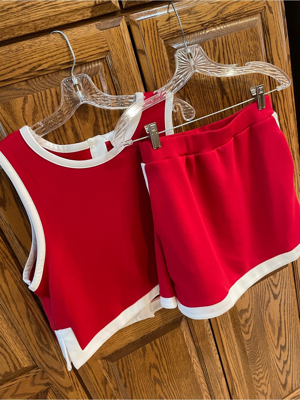 entro Red Mini Skirt Set with White Trim